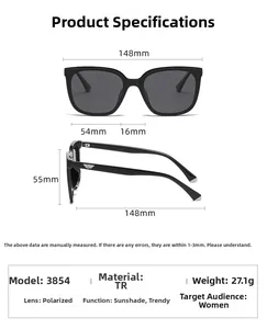 Detailed size specifications for square polarized sunglasses with TR material frame
