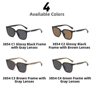 Detail view of square polarized sunglasses model 3854 in four color frames with wing logo