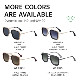 Detail view of square sunglasses in four colors with HD UV400 protective lenses