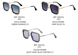 Three variants of vintage square metal frame sunglasses with double bridge details