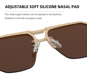 Close-up of adjustable soft silicone nose pads and gold metal bridge on sunglasses