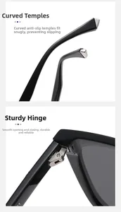 Close-up of anti-slip curved temples and reinforced metal hinges for sunglasses