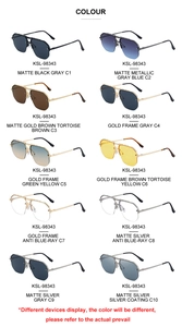 Detailed color selection guide for metal pilot sunglasses with 10 various lens tints