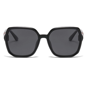 Chic women's square polarized sunglasses with black frames and gold metal accents