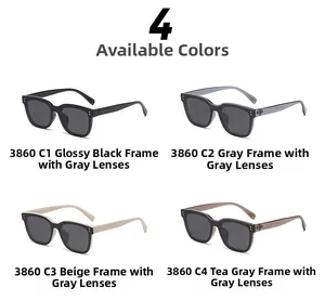 Détails de quatre variantes de couleurs de lunettes de soleil carrées avec rivets décoratifs