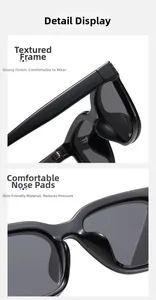 Gros plan de lunettes de soleil carrées noires avec monture épaisse et plaquettes de nez