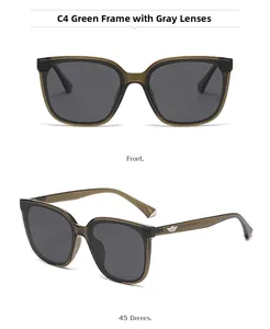 Detail view of square polarized sunglasses model C4 in translucent olive green frames