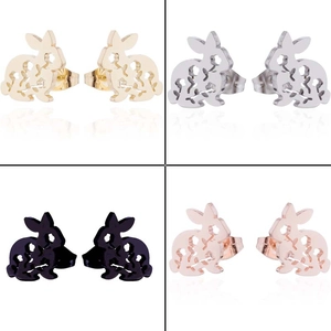 Cute hollow bunny stud earrings set in gold silver black and rose gold stainless steel