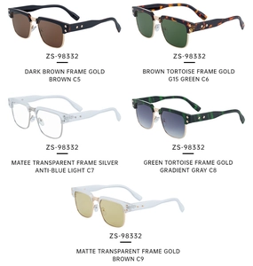 Collection of retro semi-rimless sunglasses and anti-blue light glasses in five colors