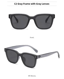 Détails des lunettes de soleil polarisées carrées grises avec rivets argentés sur cadre