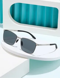 Detail of square polarized nylon lenses and gunmetal stainless steel frame for men