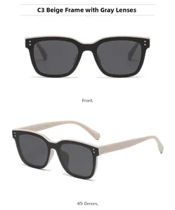 Détails de lunettes de soleil carrées bicolores noir et crème avec verres gris