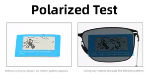 Polarized lens test showing a hidden fish pattern through square nylon sunglasses