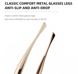 Detailed view of golden metal temples with anti-slip and anti-drop polished design