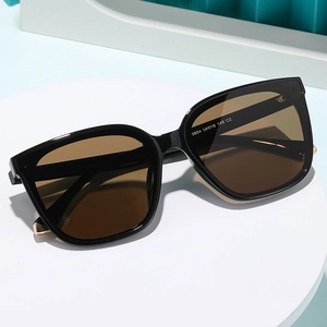 Women's 2025 square polarized sunglasses with black frames and brown lenses for driving