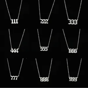 Set of 9 stainless steel angel number necklaces from 111 to 999 with gothic pendants