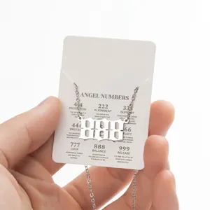 Silver angel number 888 pendant necklace on meaning card for balance and spiritual harmony