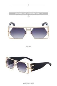 Front- und Seitenansicht der goldenen eckigen Metall-Sonnenbrille mit Verlaufsgläsern