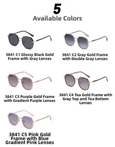 Five color options of trendy square polarized sunglasses for women with metallic frames