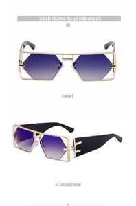 Detaillierte Front- und Seitenansicht der goldenen Metallsonnenbrille mit Verlaufsgläsern