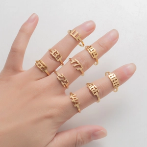 18K gold plated stainless steel angel number rings with hollow numeric cutout designs