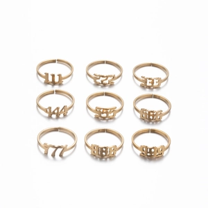 Angel Number Rings Stainless Steel 18K Gold Plated Hollow Out Year Numeric Adjustable Open Finger Rings Minimalist Jewelry Women