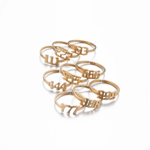 Detailed set of nine gold hollow number rings from 111 to 999 with adjustable bands