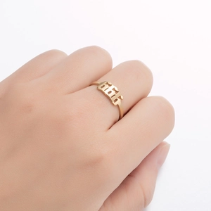 Minimalist 18K gold stainless steel open ring featuring a hollow 1996 number design