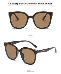 Polarized square sunglasses in glossy black frame with tea lenses, C2 color detail view