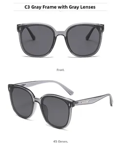 Polarized sunglasses for men with grey frame and lenses, front and 45-degree angle views