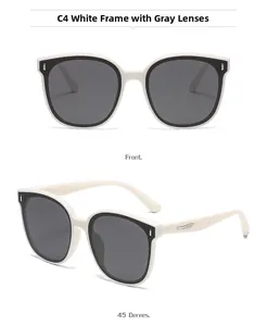 Front and side view of square white sunglasses with polarized grey lenses for men
