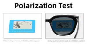 Test de lunettes polarisées montrant le motif de pêche caché sur carte bleue