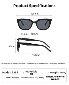 Spécifications détaillées des lunettes de soleil œil de chat polarisées avec monture TR