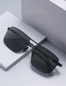 Detail of square polarized sunglasses showing model 8820 specifications on metal temple
