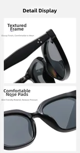 Détail de lunettes de soleil œil de chat montrant les charnières et plaquettes de nez