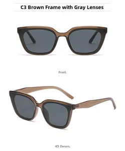 Vue de face et à 45 degrés des lunettes de soleil œil-de-chat C3 avec monture thé et verres gris