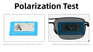 Polarized lens function test showing hidden fishing pattern on a blue testing card