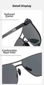 Detail of polarized sunglasses showing metallic temples and comfortable nose pads