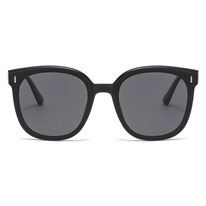 Classic black square polarized sunglasses for men with silver rivet details and gray lenses