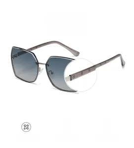 Detail of square polarized sunglasses with hollow temple design and metallic H-pattern logos