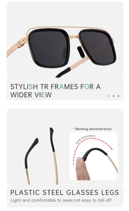 Close-up of flexible plastic steel temples showing high elasticity and durable frame design