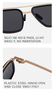 Detail showing silicone nose pads and durable hinges of square polarized sunglasses