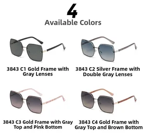 Detailed grid view of four fashion square polarized sunglasses colors with hollow metal temples