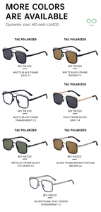 Detailed grid of polarized TAC sunglasses showing multiple vintage color frame options
