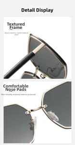 Detail of frameless sunglasses showing gold metal hinges and comfortable silicone nose pads