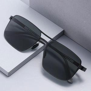 Men's square polarized sunglasses with black nylon frame and sleek metal double bridge