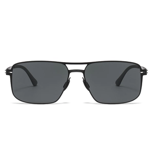 Classic square polarized pilot sunglasses for men with black metal double bridge frame