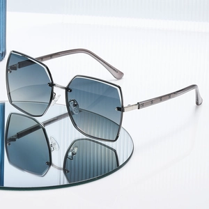 Modern square polarized sunglasses with silver metal frames and cutout H logo temples