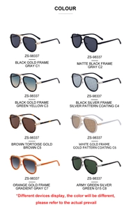 Detailed grid of aviator sunglasses showing diverse frame materials and monogram lenses