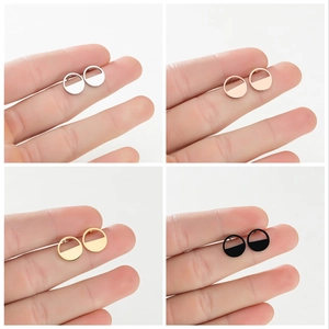 Minimalist Geometric Circle Stud Earrings Stainless Steel 18K Gold Plated Hollow Round Fashion Jewelry For Women Modern Style